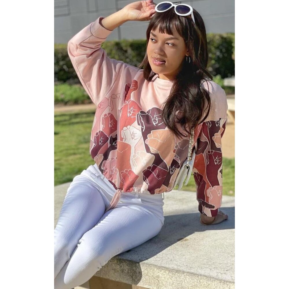 Eva Franco Soft Pink Long Sleeve Sweatshirt Top with Drawstring